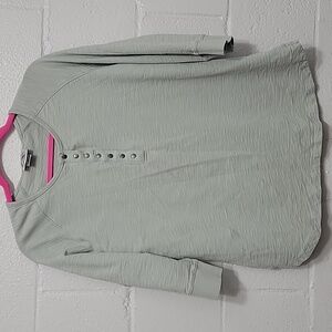 Wild Palms Lightweight Henley Top Sage Green Long Sleeve Cotton Shirt M